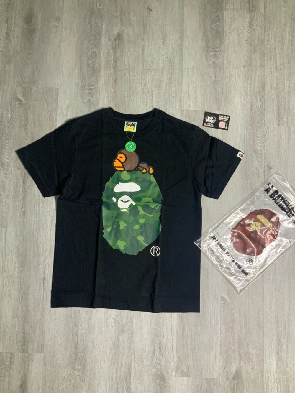 Bape Black Tee with Brown Baby Milo and Orange Face Accents